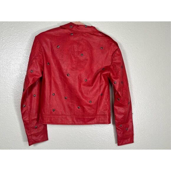 Collection B Women's Star studded Faux Leather Moto jacket Red Size XS NWOT - Picture 2 of 5
